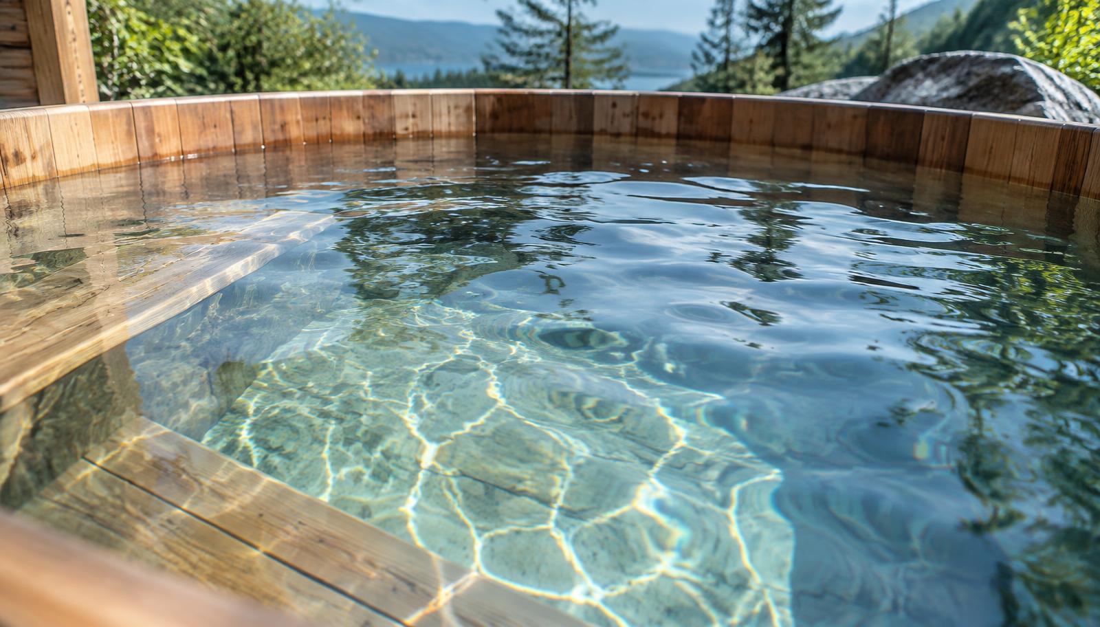 Klares Wasser in einem Hot Tub aus Holz